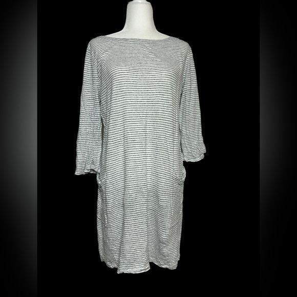 EILEEN FISHER ORGANIC LINEN
WHITE BLACK STRIPED SHIFT DRESS SIZE MEDIUM - Picture 3 of 10